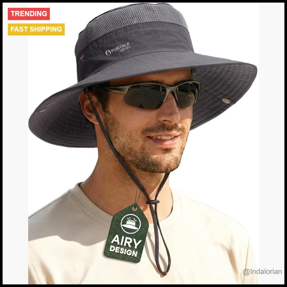 UPF 80+ Sun Hat Adjustable Wide Brim Breathable Outdoor Adventure Travel